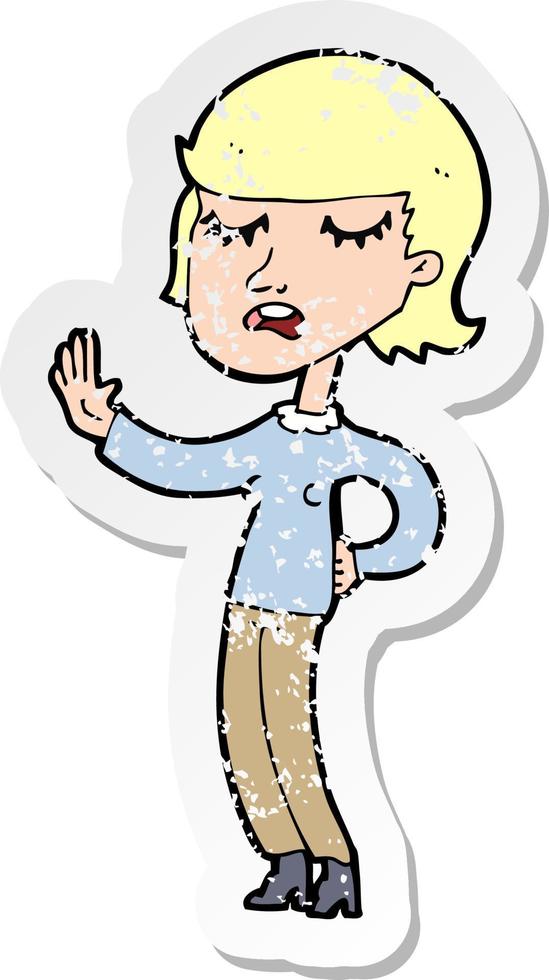 retro distressed sticker of a cartoon woman ignoring vector