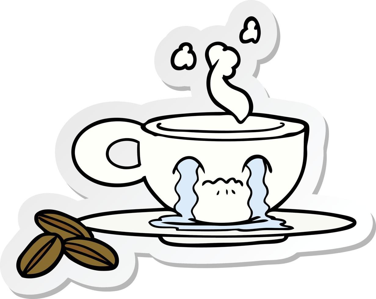 sticker of a cartoon crying espresso mug vector