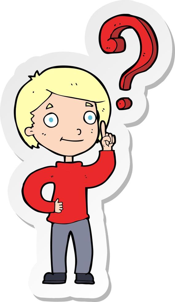 sticker of a cartoon boy asking question vector