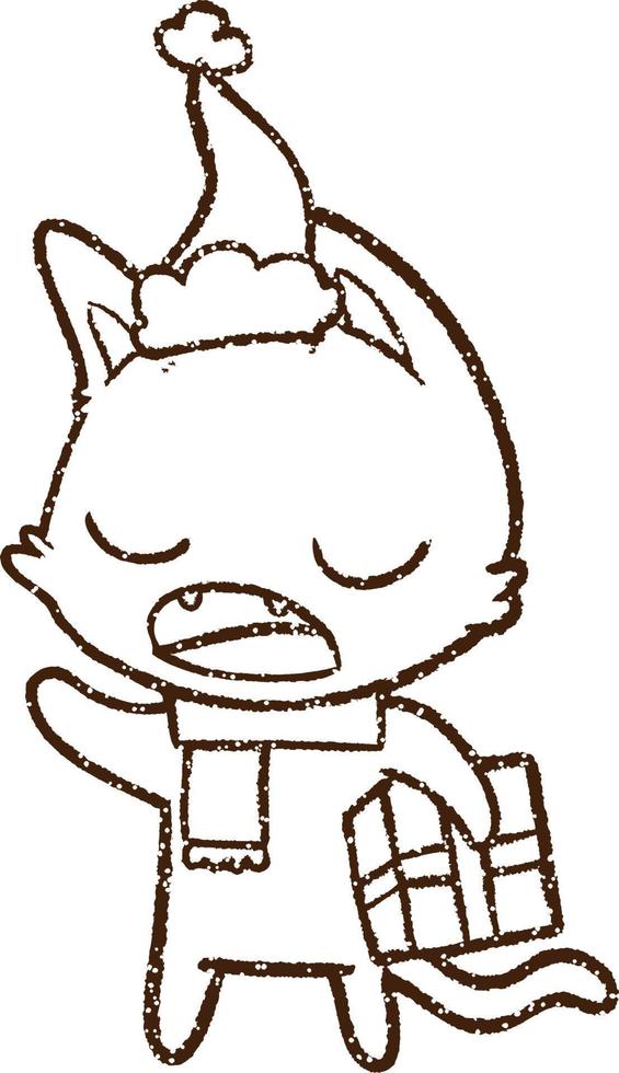 dibujo al carboncillo de un gato navideño vector