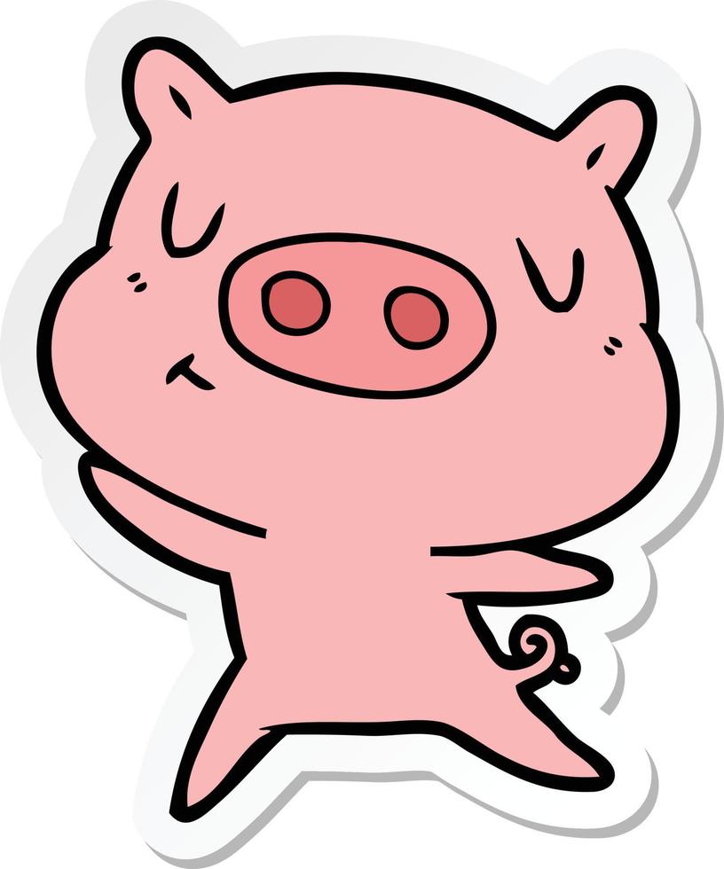 sticker of a cartoon content pig vector