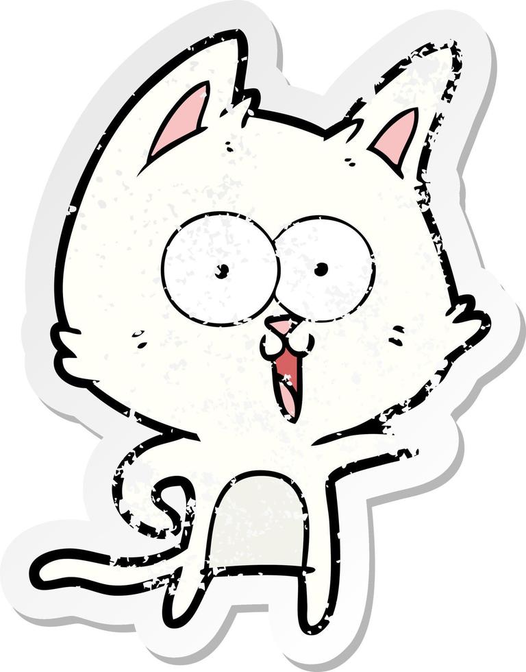 distressed sticker of a funny cartoon cat vector