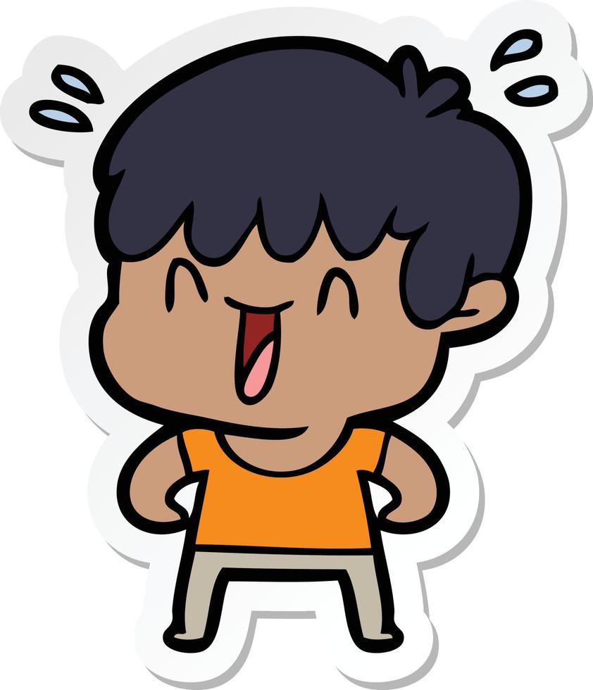 pegatina de un niño riendo de dibujos animados vector