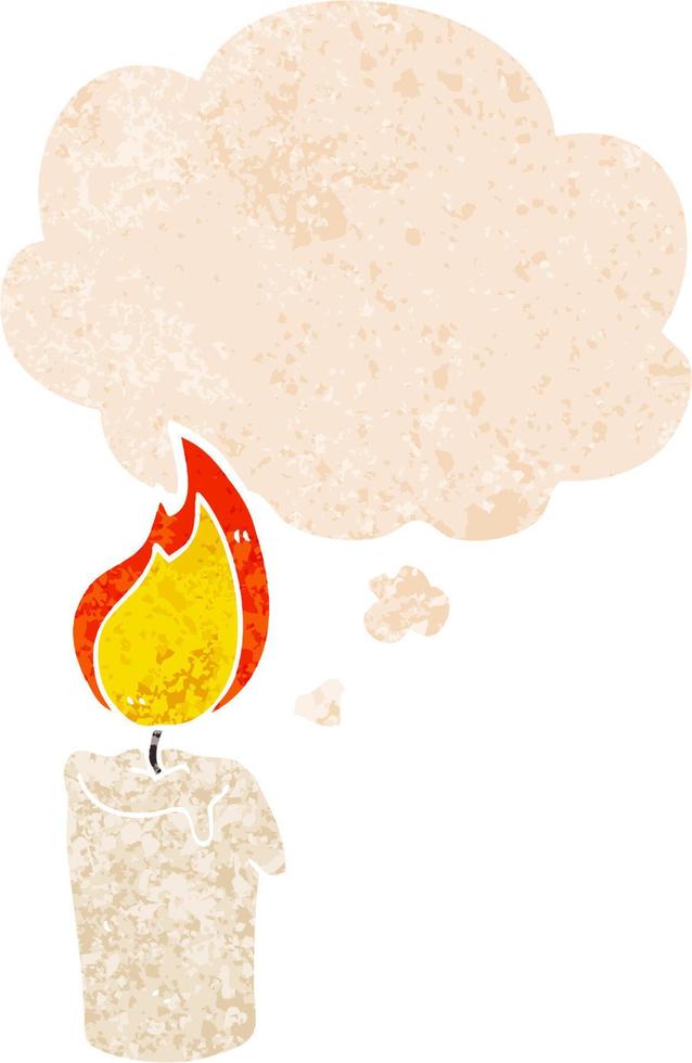 cartoon candle and thought bubble in retro textured style vector