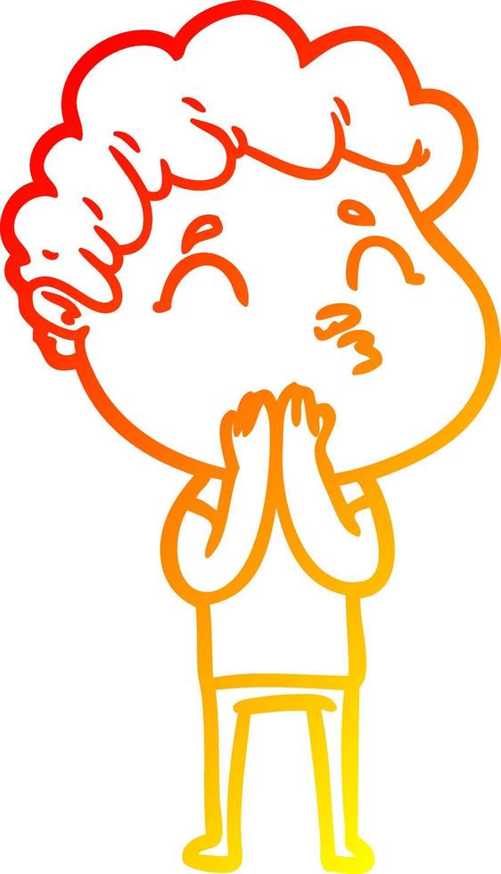 warm gradient line drawing cartoon man pouting vector