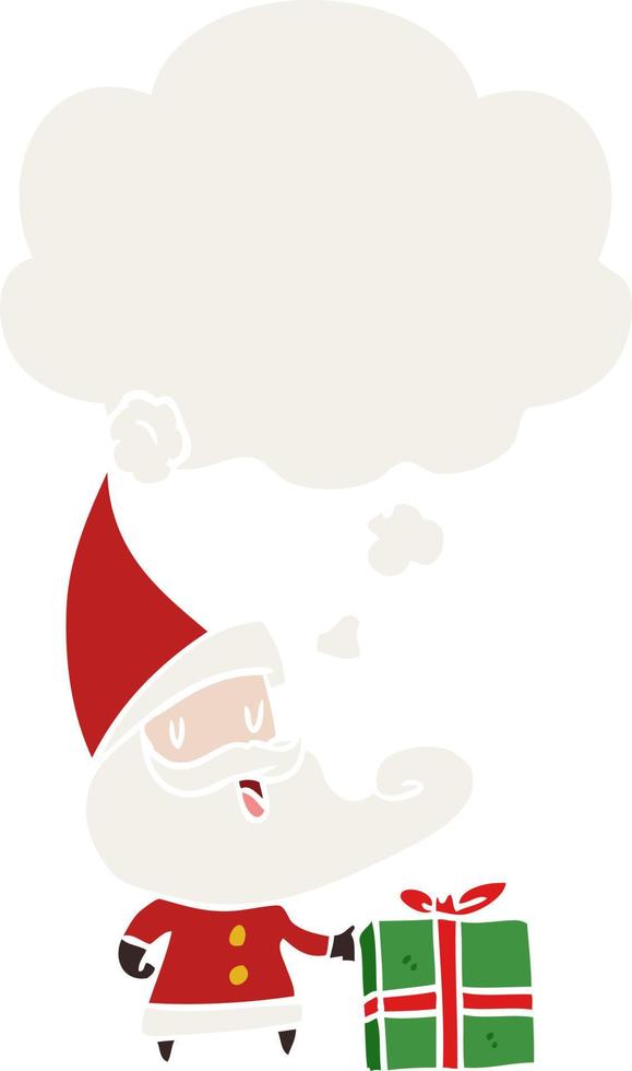 cartoon santa claus and thought bubble in retro style vector