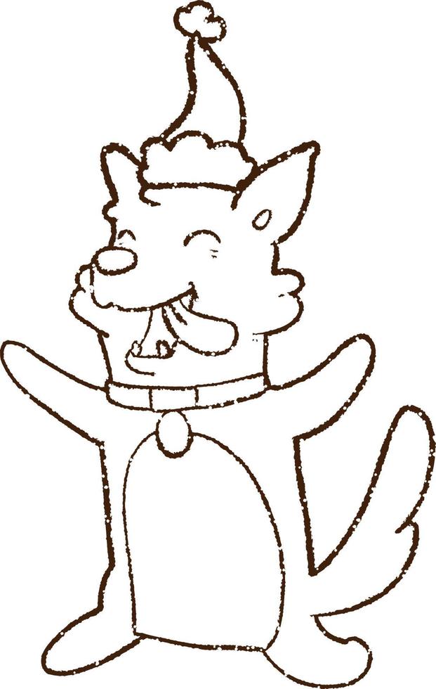 Christmas Dog Charcoal Drawing vector
