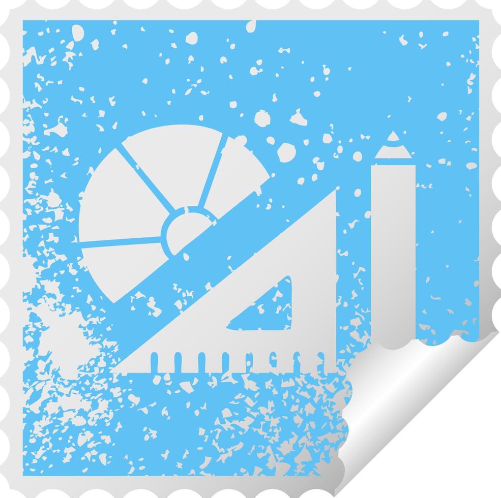 distressed square peeling sticker symbol maths kit vector