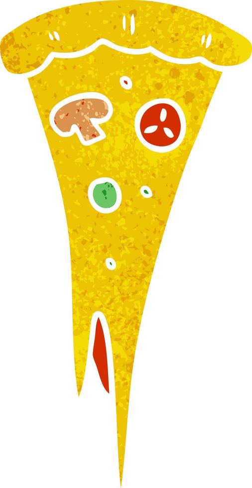retro cartoon doodle of a slice of pizza vector