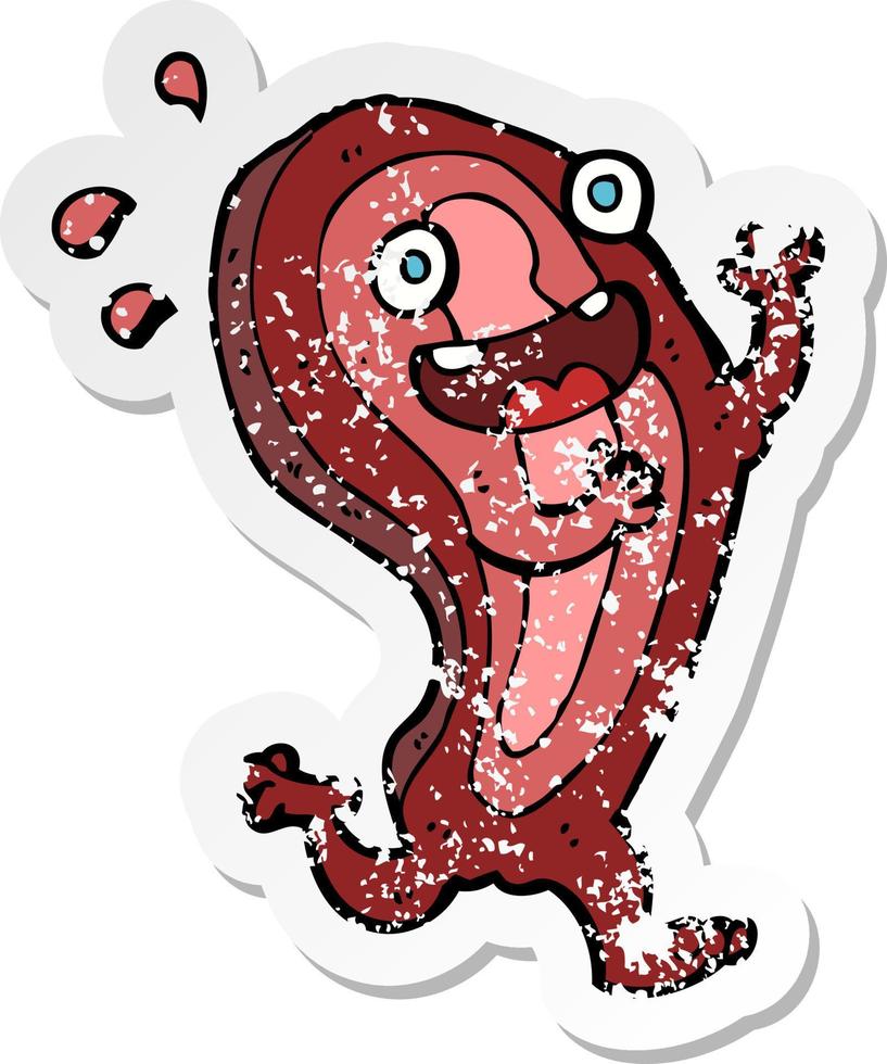 retro distressed sticker of a meat cartoon character vector