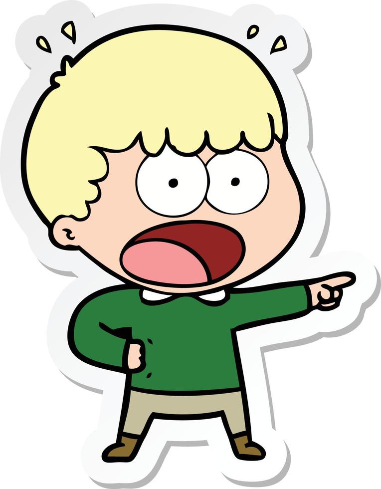 sticker of a cartoon shocked man pointing vector