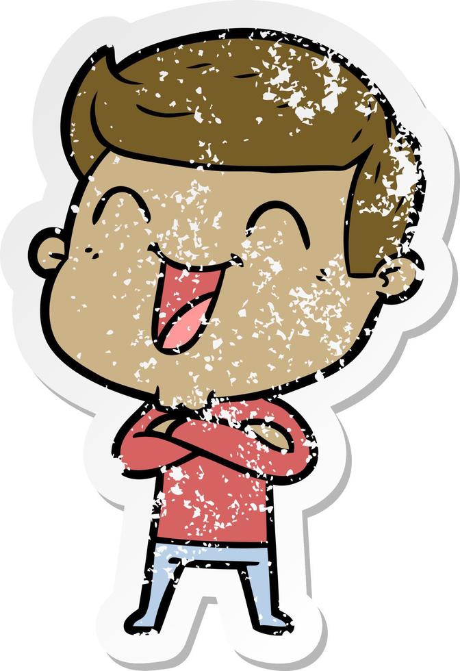 distressed sticker of a cartoon man laughing vector