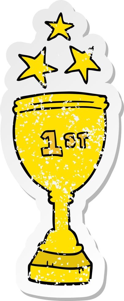 distressed sticker of a cartoon sports trophy vector