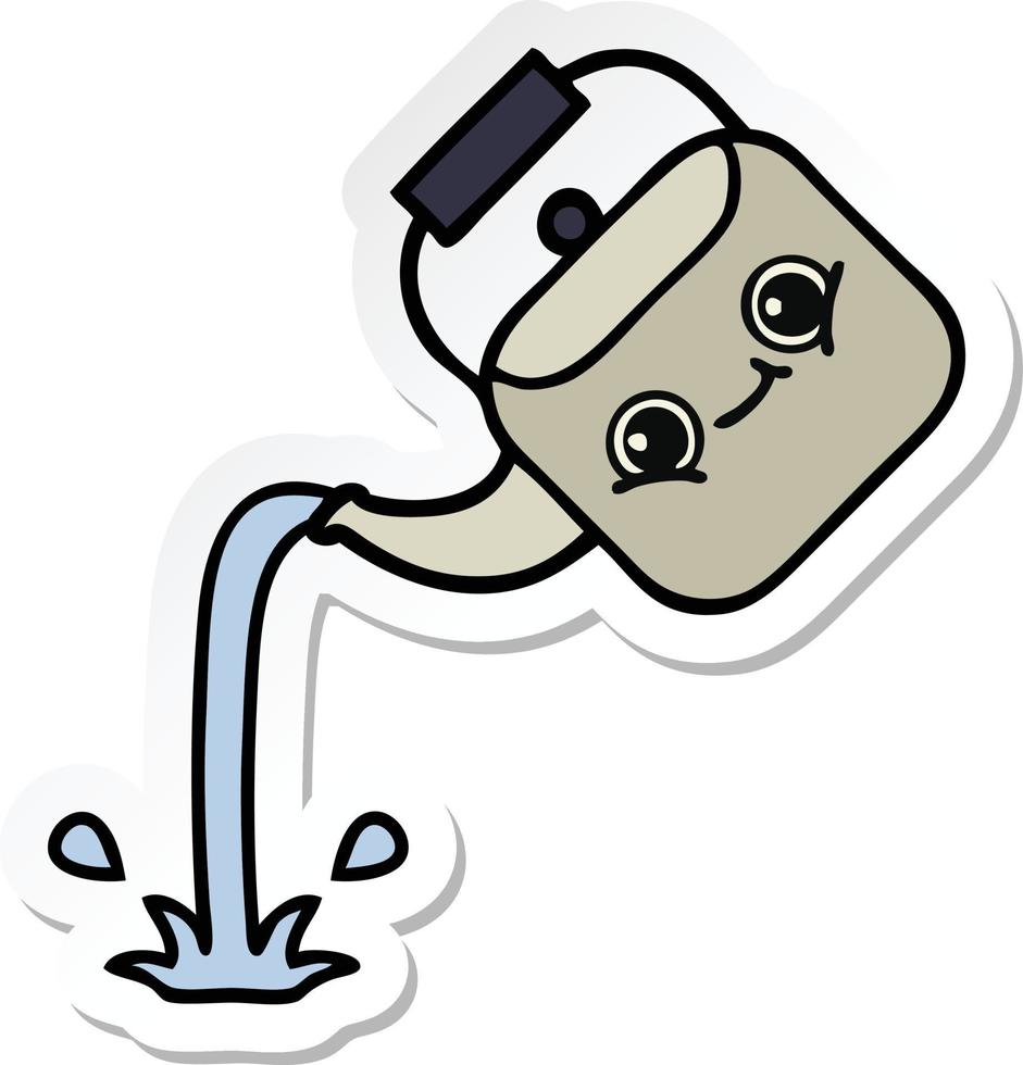 sticker of a cute cartoon pouring kettle vector