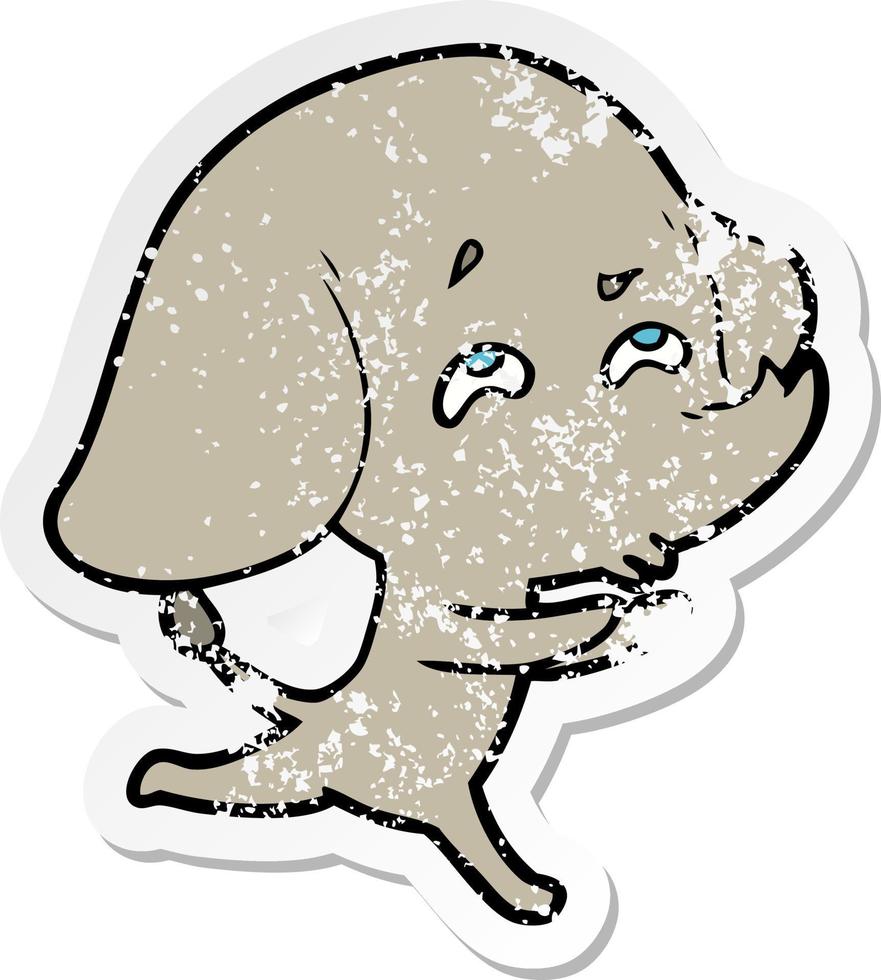 distressed sticker of a cartoon elephant remembering vector