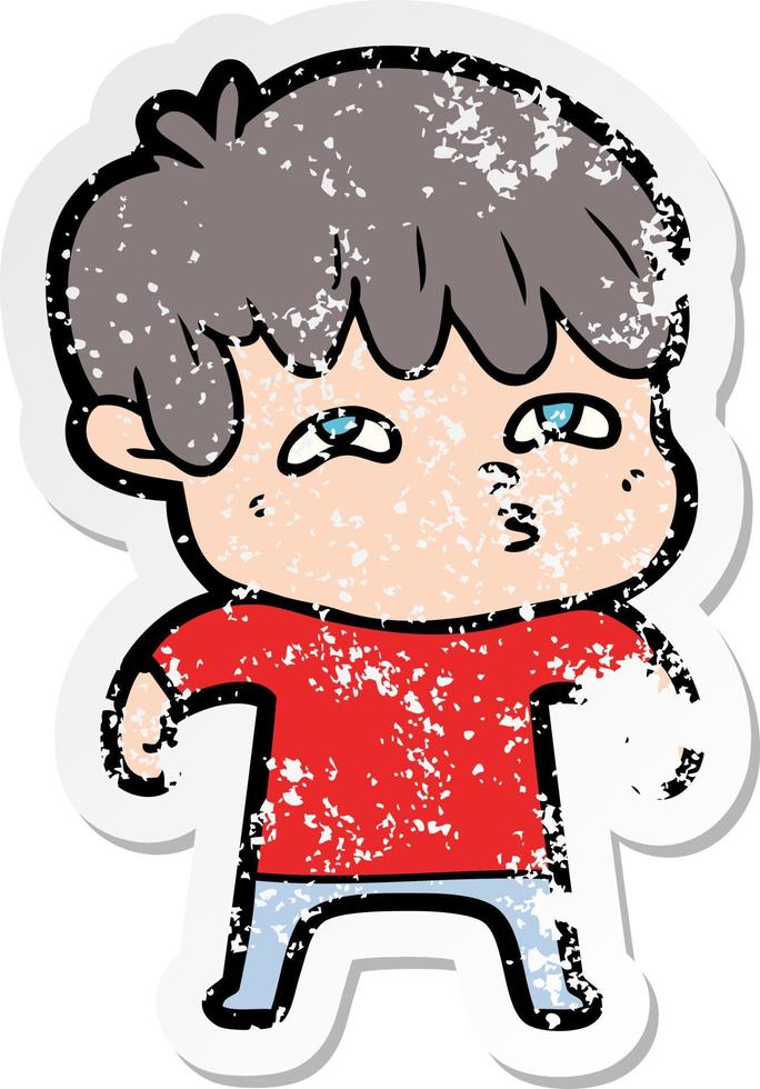 distressed sticker of a cartoon curious man vector