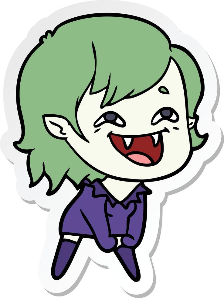 sticker of a cartoon laughing vampire girl vector