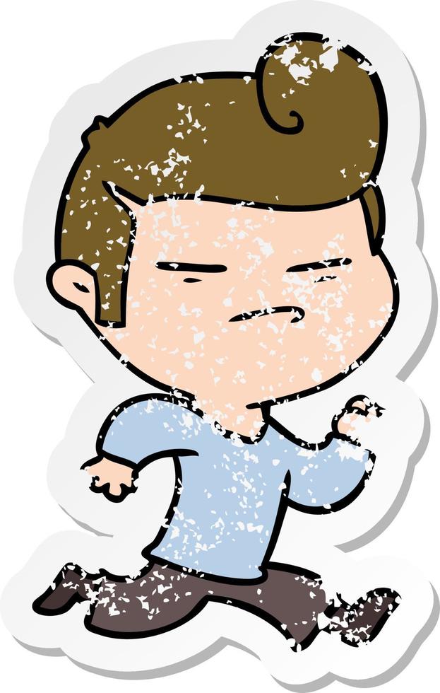 distressed sticker of a cartoon cool guy with fashion hair cut vector