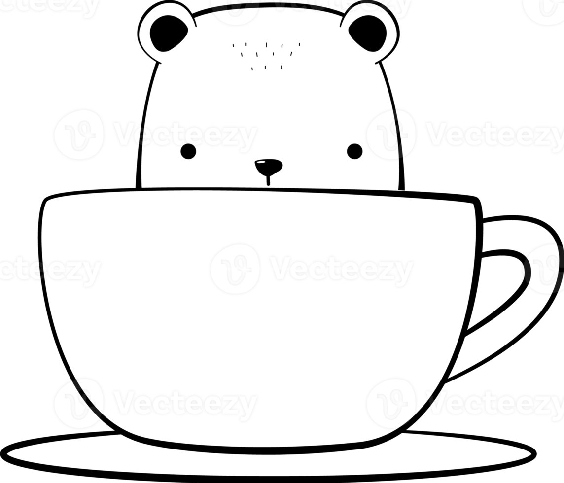 Cute Bear with Coffee Cup Element png