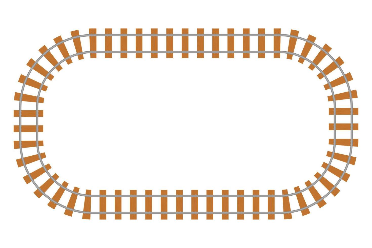 Rail way top view, train road in cartoon style isolated on white background. Curve line round railroad. . Vector illustration