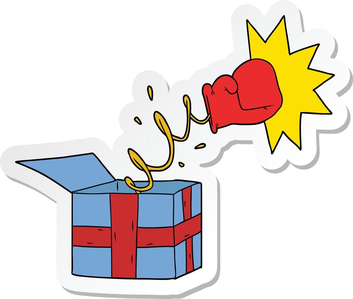 sticker of a trick present with boxing glove vector