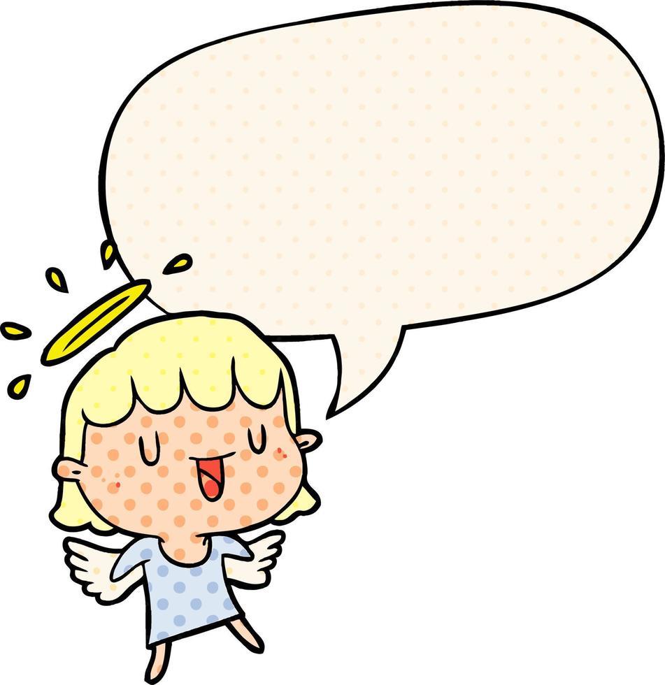 cute cartoon angel and speech bubble in comic book style vector