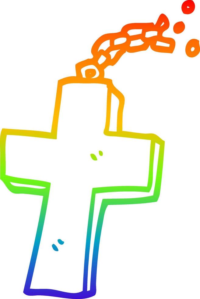 rainbow gradient line drawing cartoon crucifix on chain vector
