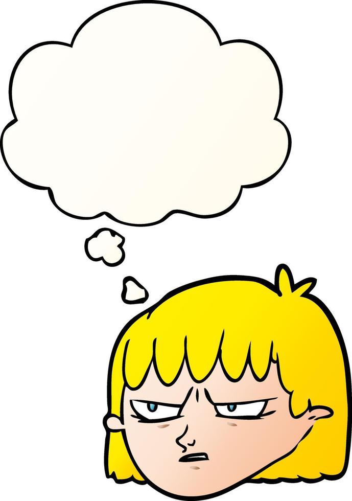 cartoon angry woman and thought bubble in smooth gradient style vector