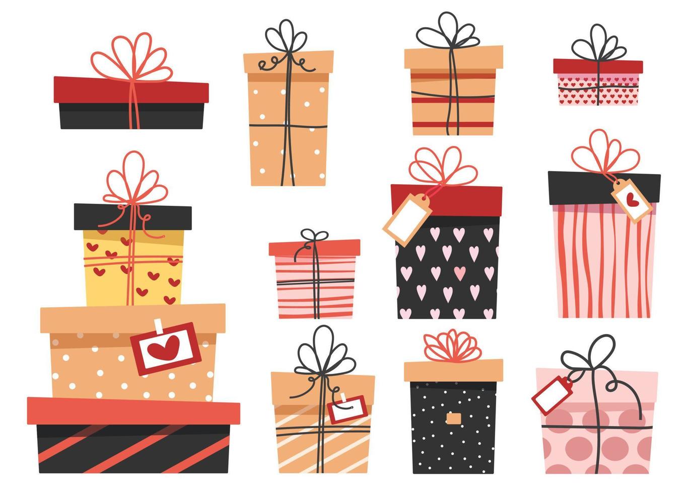 conjunto vectorial de varias cajas de regalo. diseño plano. vector