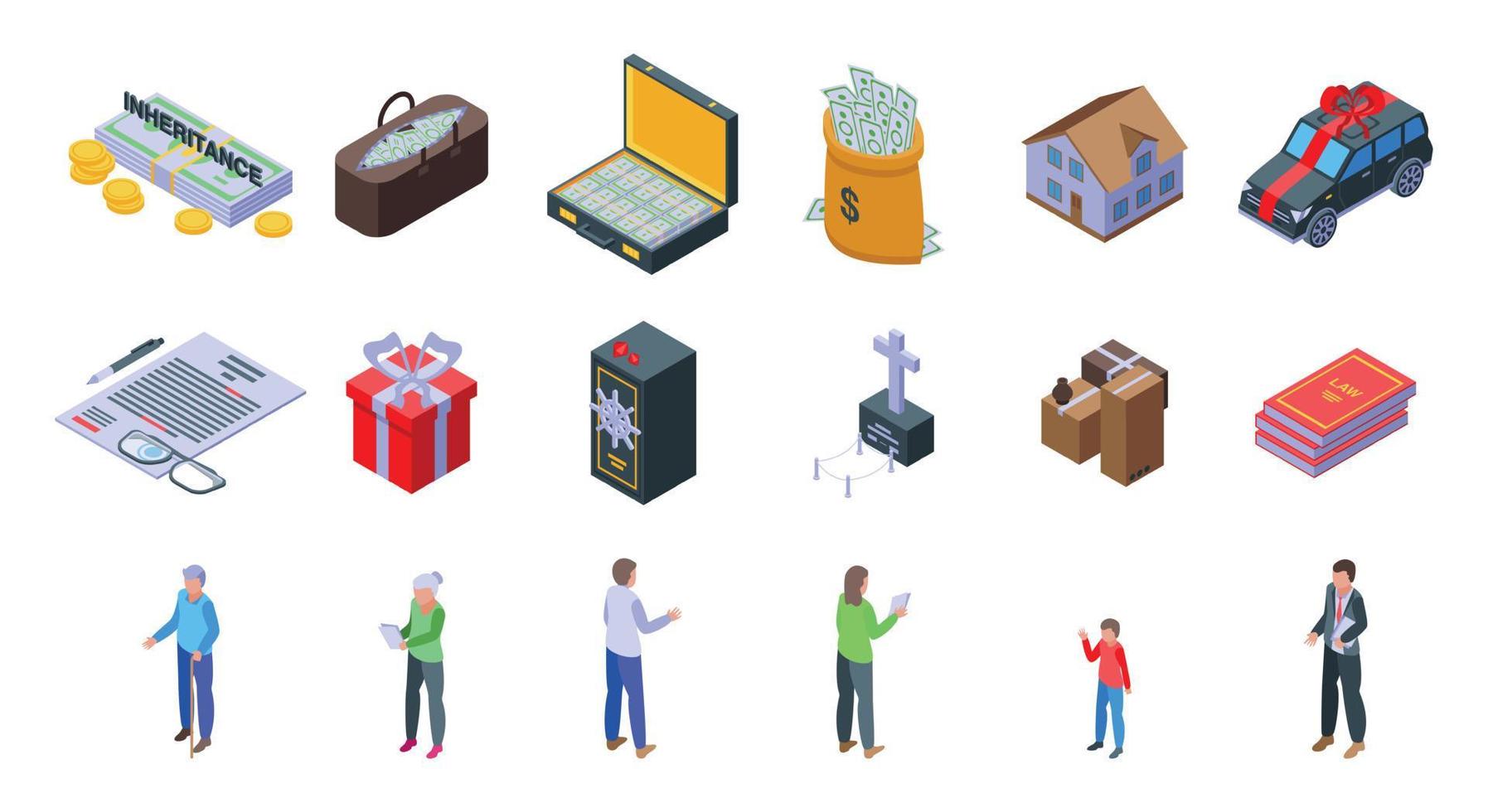 Inheritance icons set, isometric style vector
