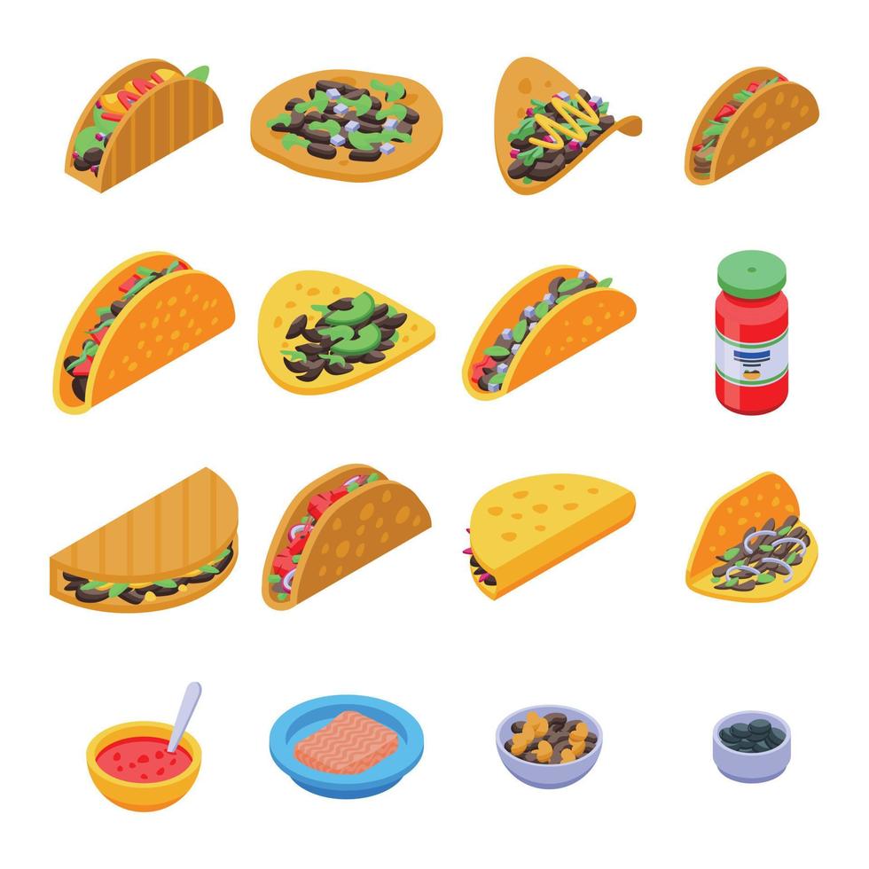 Tacos icons set, isometric style vector