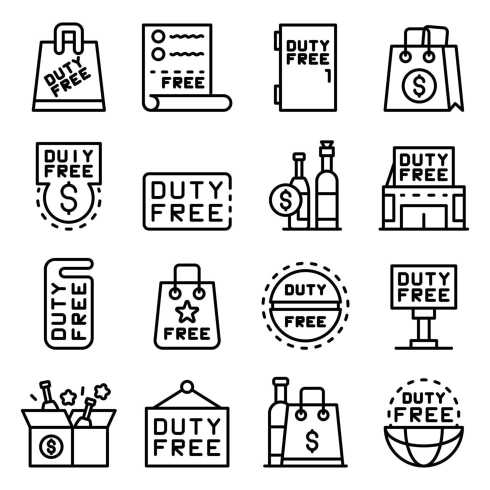 Duty free shop icons set, outline style vector