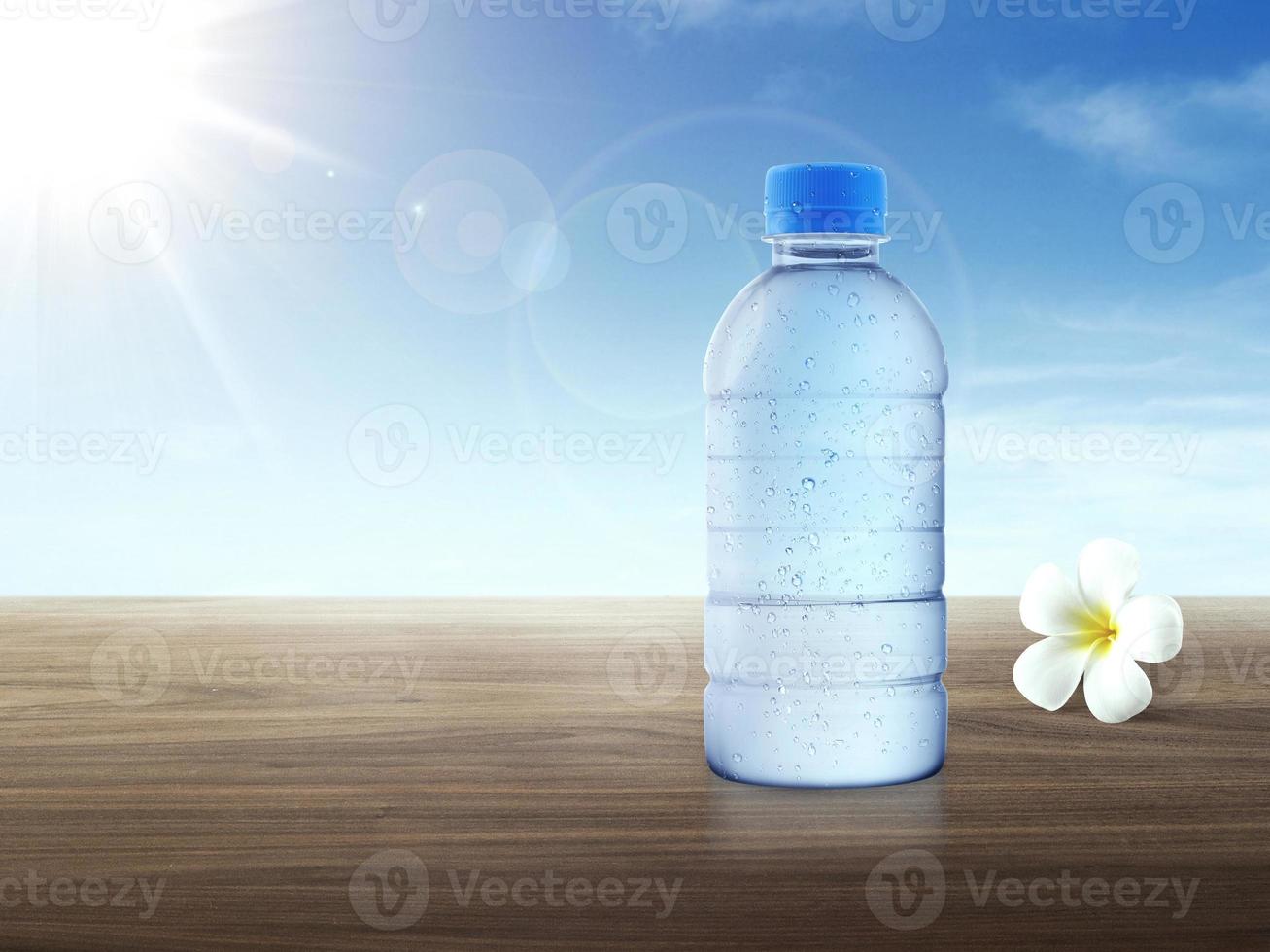 Morning empty water bottle on table photo