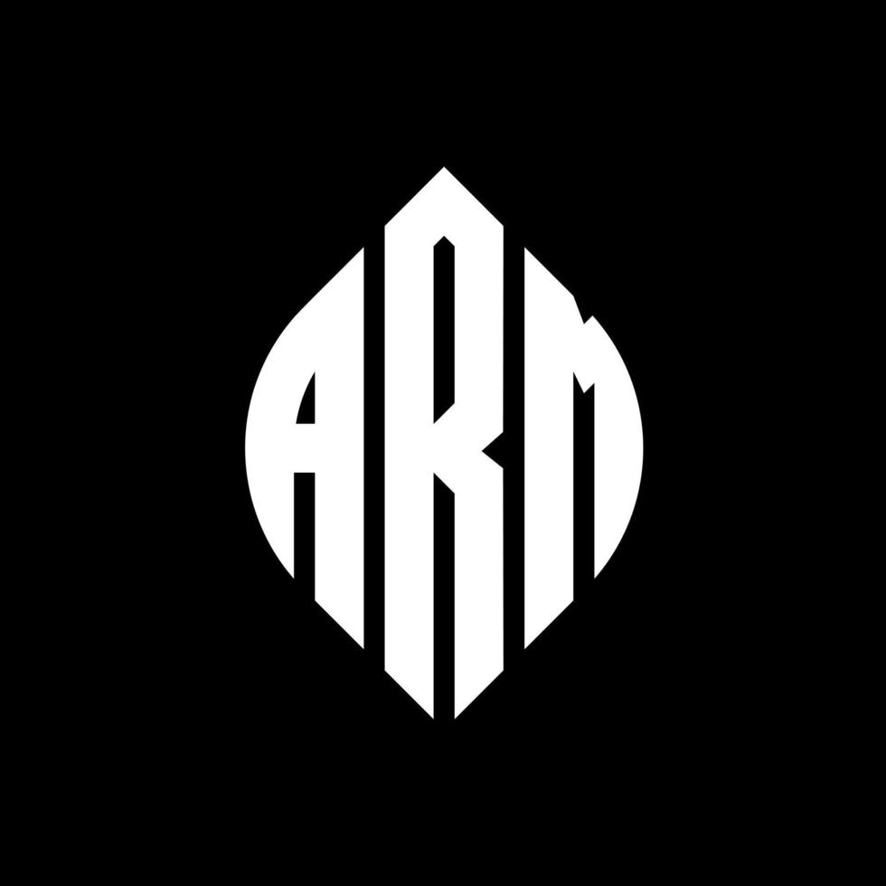 ARM circle letter logo design with circle and ellipse shape. ARM ellipse letters with typographic style. The three initials form a circle logo. ARM Circle Emblem Abstract Monogram Letter Mark Vector. vector