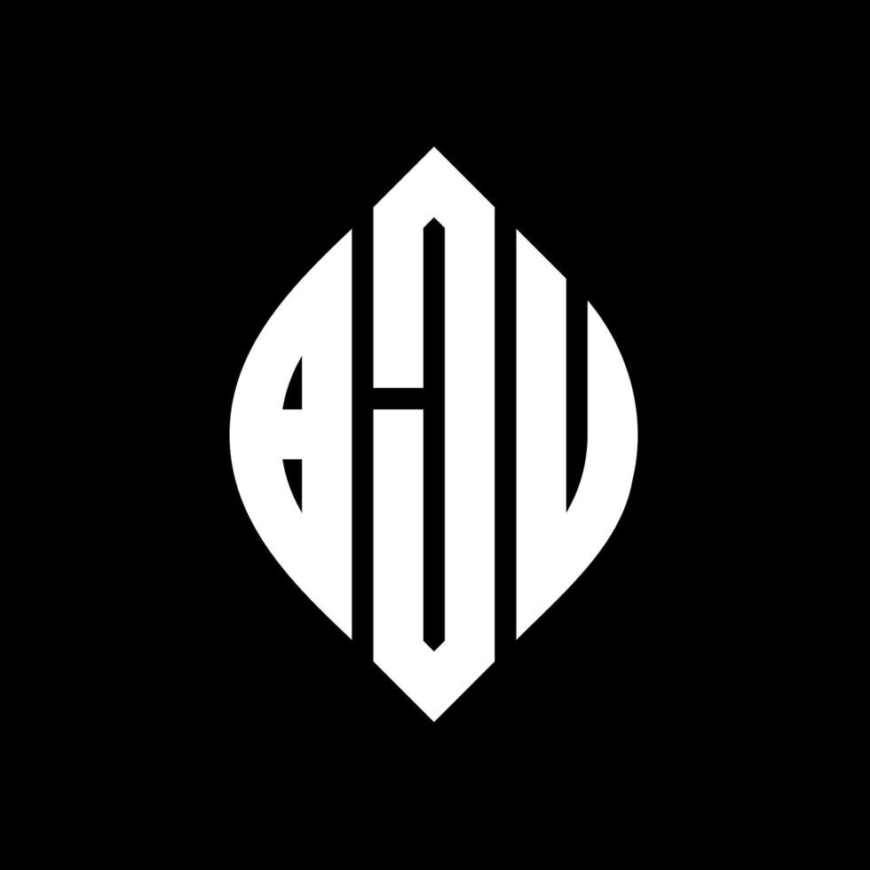 BJU circle letter logo design with circle and ellipse shape. BJU ellipse letters with typographic style. The three initials form a circle logo. BJU Circle Emblem Abstract Monogram Letter Mark Vector. vector