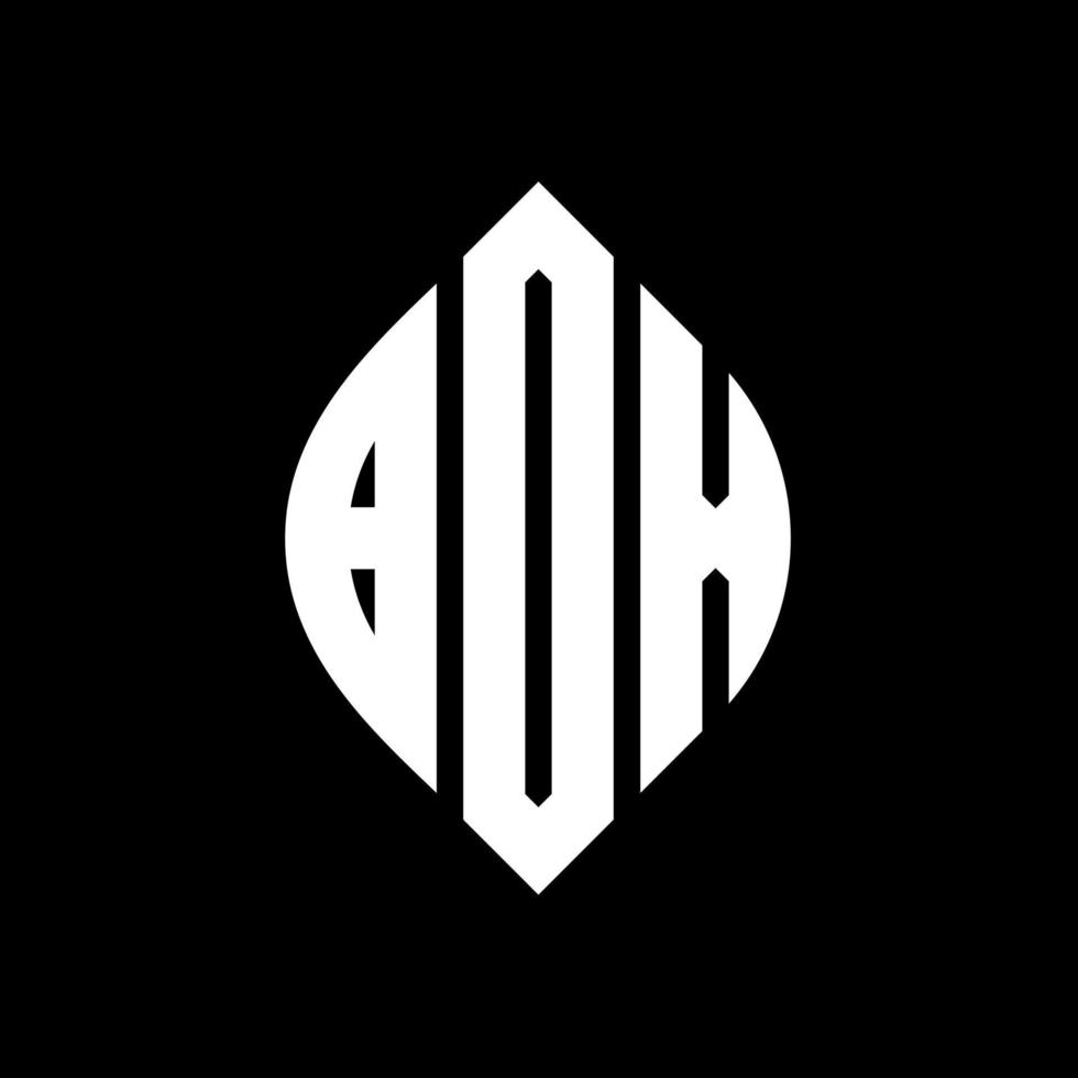 BOX circle letter logo design with circle and ellipse shape. BOX ellipse letters with typographic style. The three initials form a circle logo. BOX Circle Emblem Abstract Monogram Letter Mark Vector. vector