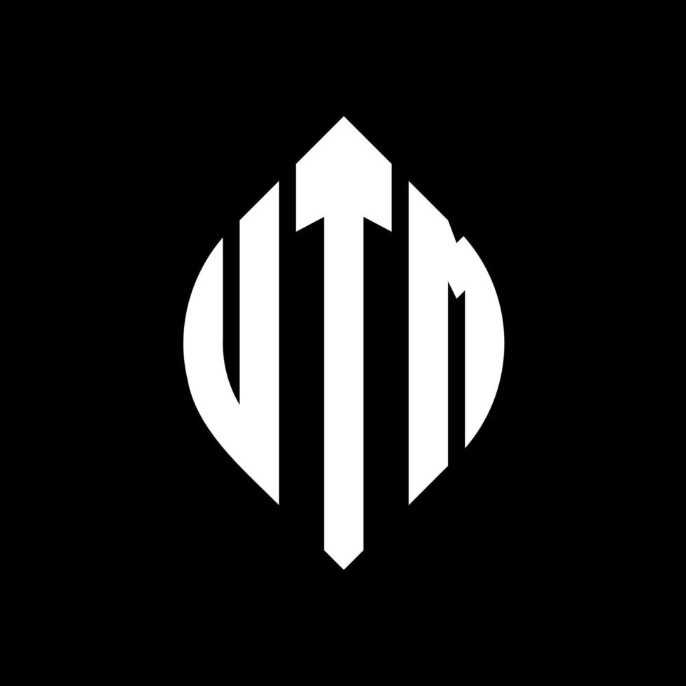 UTM circle letter logo design with circle and ellipse shape. UTM ellipse letters with typographic style. The three initials form a circle logo. UTM Circle Emblem Abstract Monogram Letter Mark Vector. vector