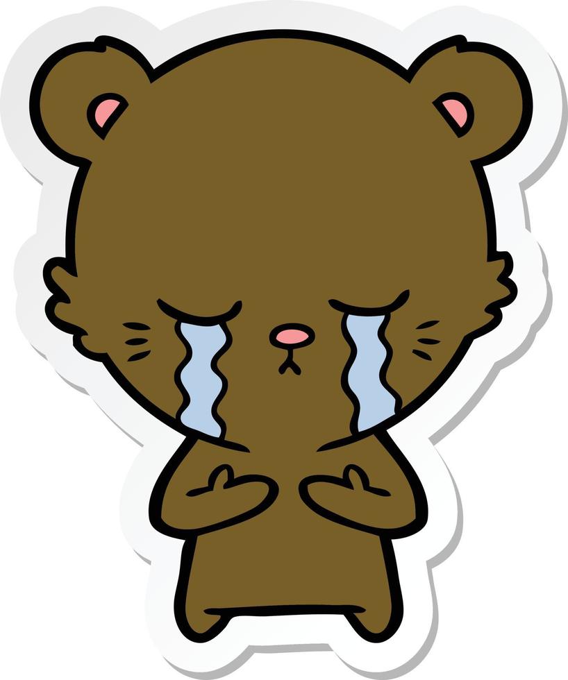 sticker of a crying cartoon bear vector