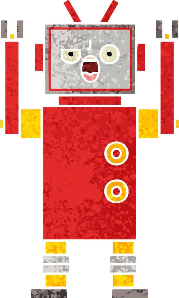 retro illustration style cartoon angry robot vector