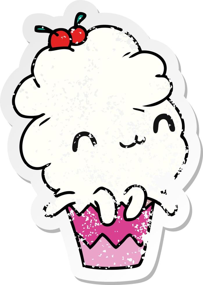 pegatina angustiada caricatura kawaii pulpo cupcake vector