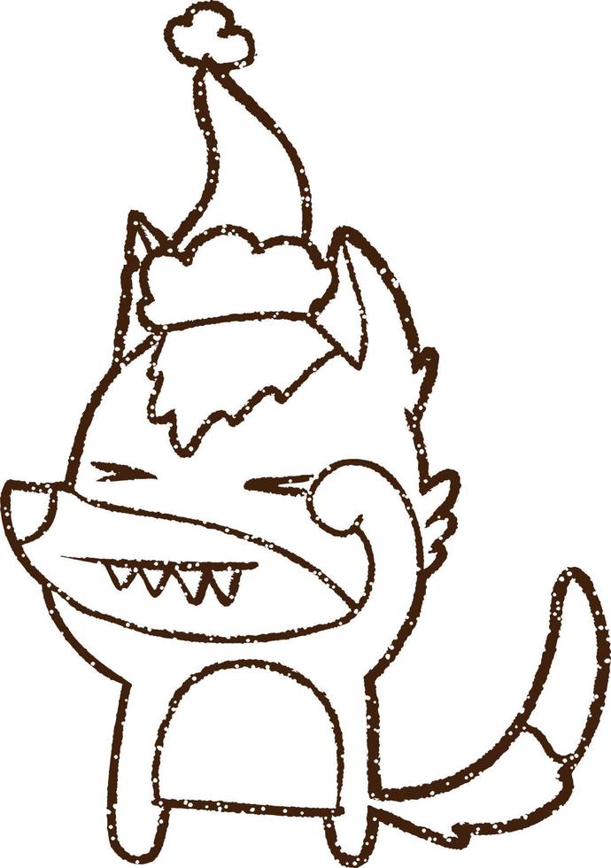 Xmas Wolf Charcoal Drawing vector