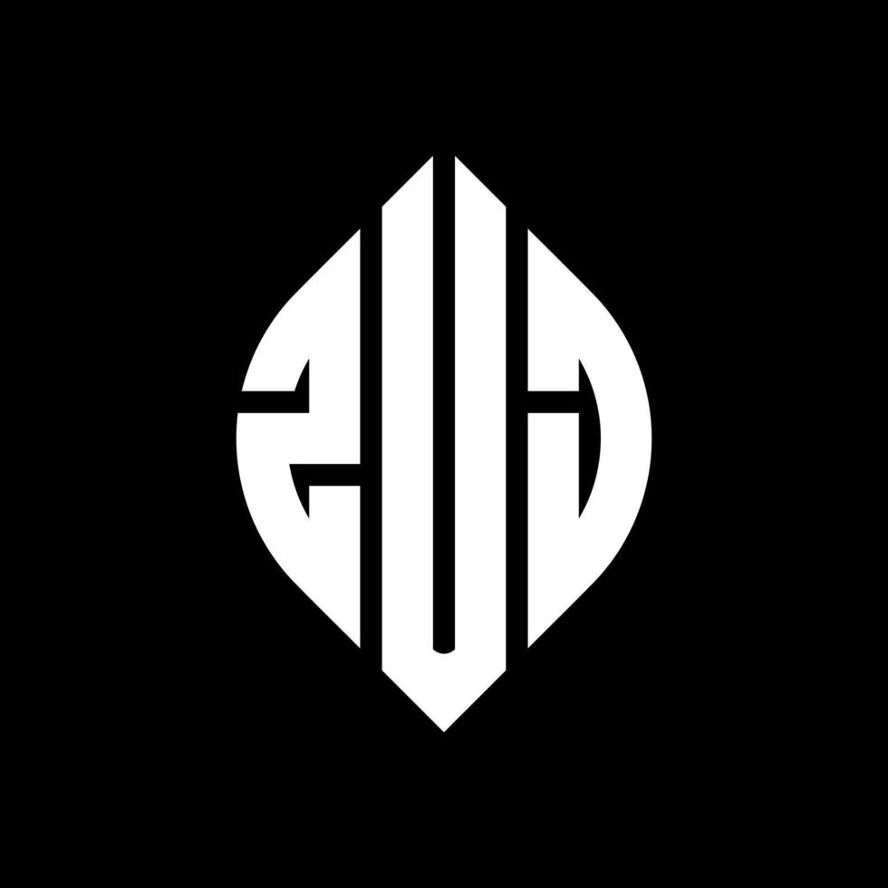 ZUJ circle letter logo design with circle and ellipse shape. ZUJ ellipse letters with typographic style. The three initials form a circle logo. ZUJ Circle Emblem Abstract Monogram Letter Mark Vector. vector