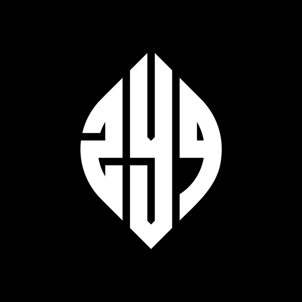 ZYQ circle letter logo design with circle and ellipse shape. ZYQ ellipse letters with typographic style. The three initials form a circle logo. ZYQ Circle Emblem Abstract Monogram Letter Mark Vector. vector