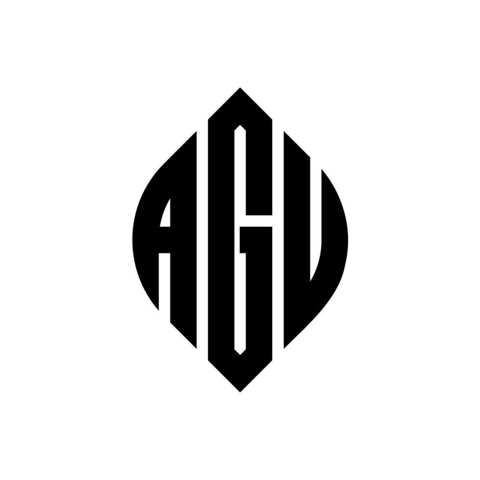 AGU circle letter logo design with circle and ellipse shape. AGU ellipse letters with typographic style. The three initials form a circle logo. AGU Circle Emblem Abstract Monogram Letter Mark Vector. vector