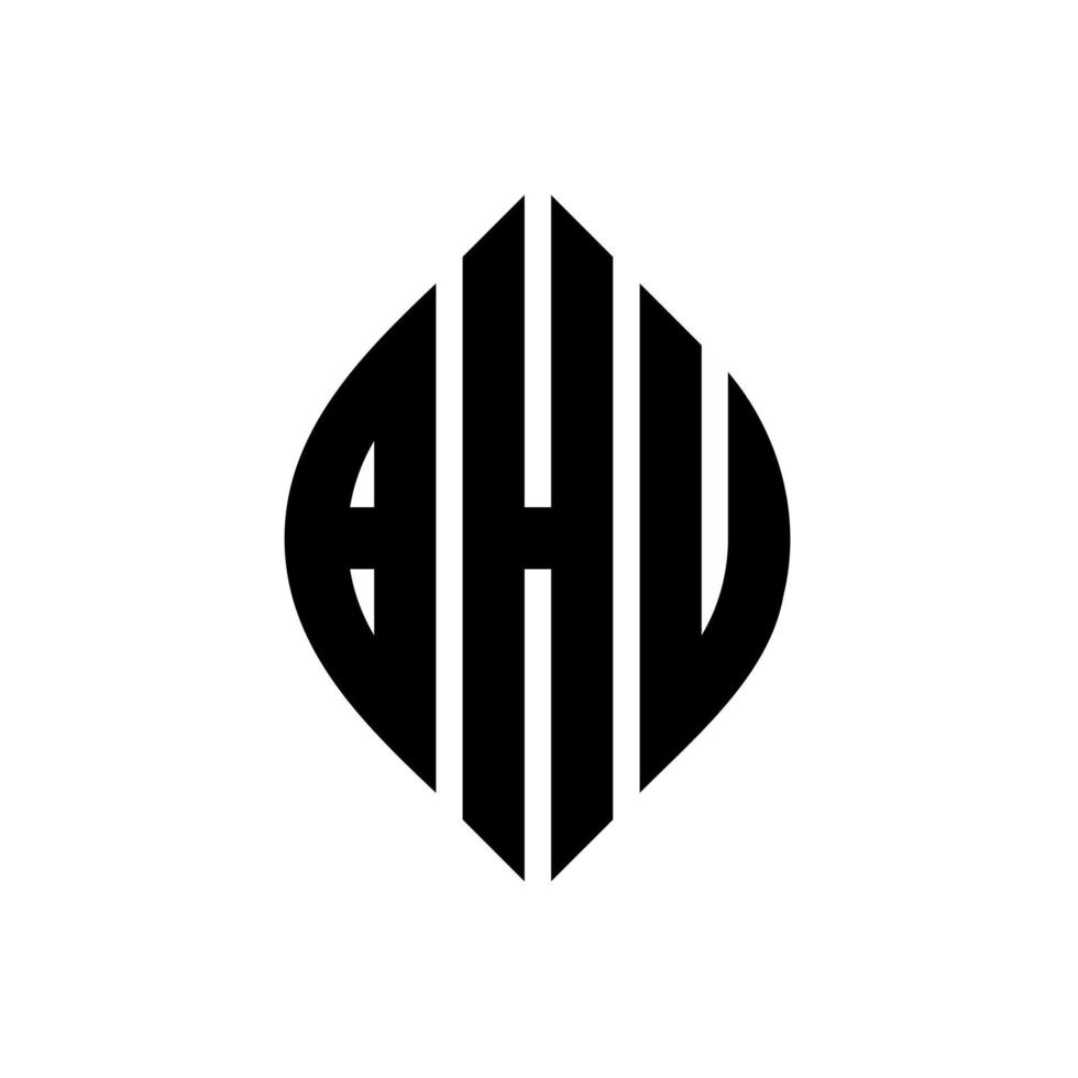 diseño de logotipo de letra de círculo bhu con forma de círculo y elipse. bhu elipse letras con estilo tipográfico. las tres iniciales forman un logo circular. vector de marca de letra de monograma abstracto del emblema del círculo bhu.