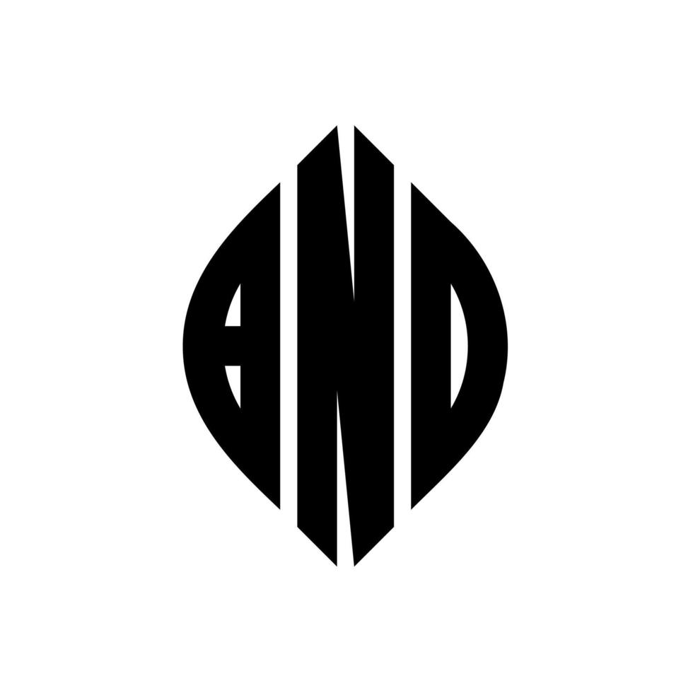 diseño de logotipo de letra de círculo bnd con forma de círculo y elipse. bnd letras elipses con estilo tipográfico. las tres iniciales forman un logo circular. vector de marca de letra de monograma abstracto del emblema del círculo bnd.