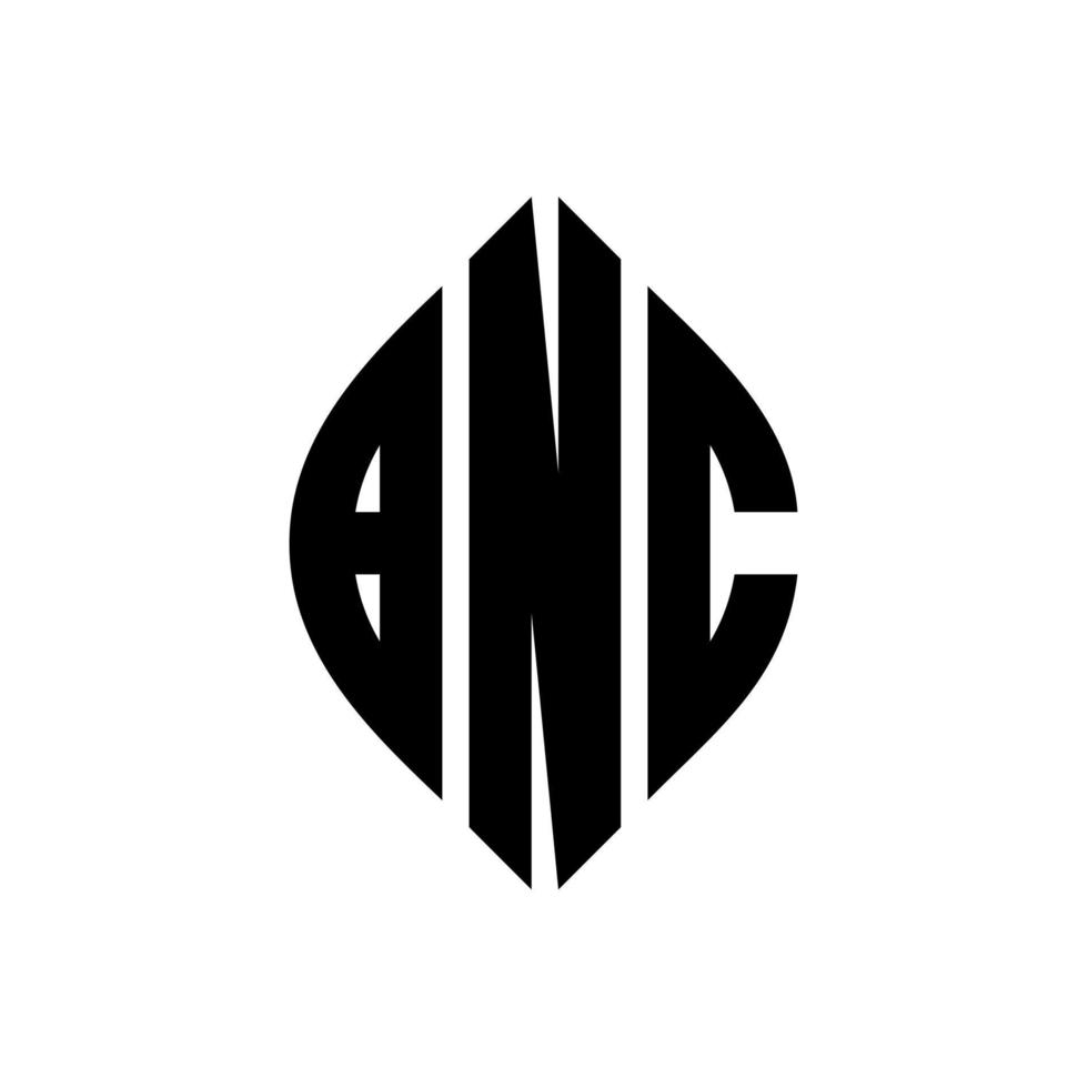 diseño de logotipo de letra de círculo bnc con forma de círculo y elipse. Letras de elipse bnc con estilo tipográfico. las tres iniciales forman un logo circular. vector de marca de letra de monograma abstracto del emblema del círculo bnc.