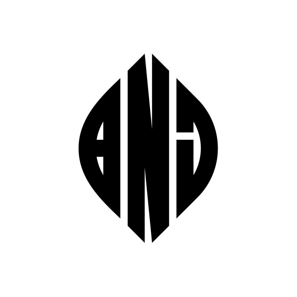 diseño de logotipo de letra de círculo bnj con forma de círculo y elipse. letras de elipse bnj con estilo tipográfico. las tres iniciales forman un logo circular. vector de marca de letra de monograma abstracto del emblema del círculo bnj.