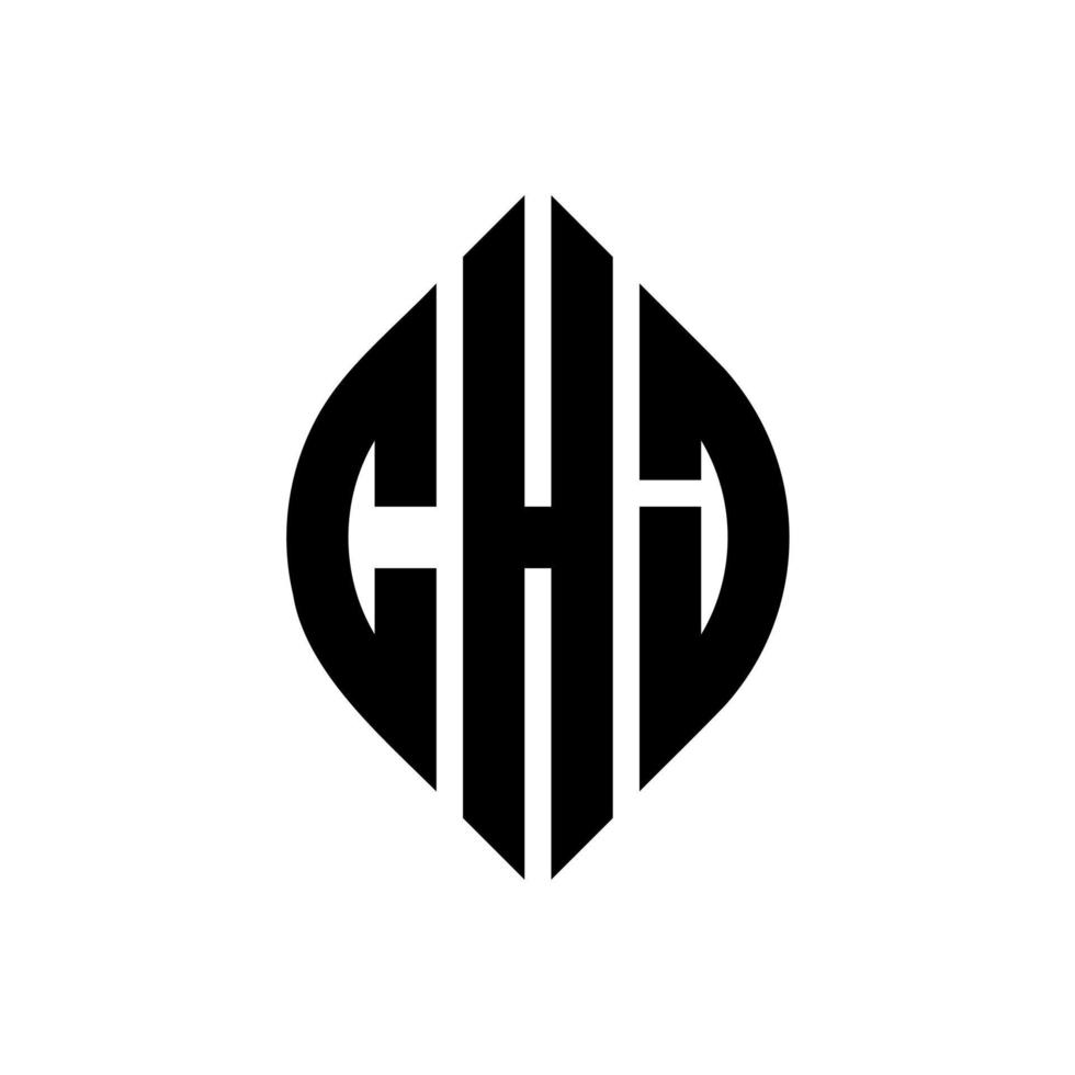 CHJ circle letter logo design with circle and ellipse shape. CHJ ellipse letters with typographic style. The three initials form a circle logo. CHJ Circle Emblem Abstract Monogram Letter Mark Vector. vector