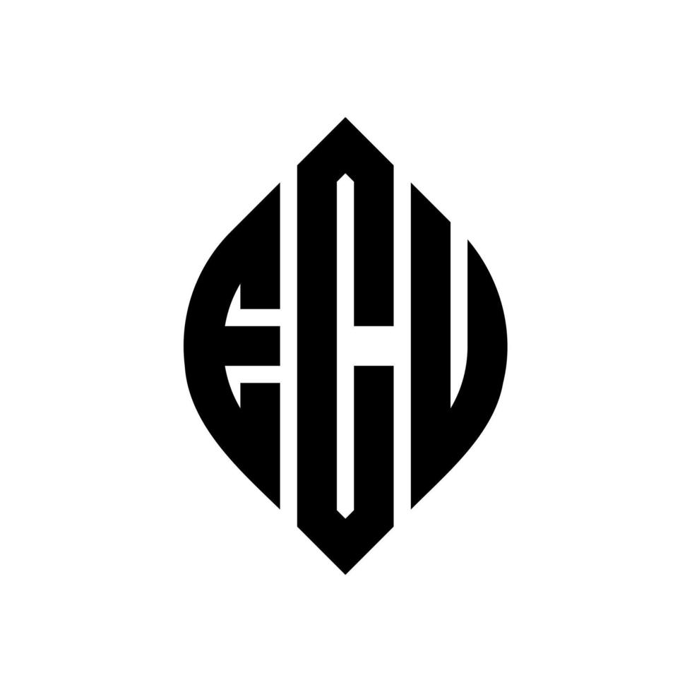 ECU circle letter logo design with circle and ellipse shape. ECU ellipse letters with typographic style. The three initials form a circle logo. ECU Circle Emblem Abstract Monogram Letter Mark Vector. vector